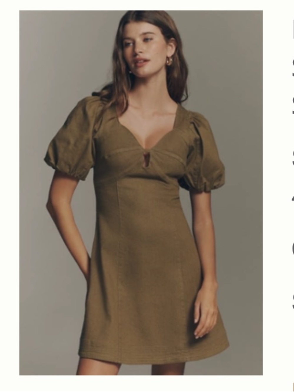 En Saison Olive Puff-Sleeve Mini Dress